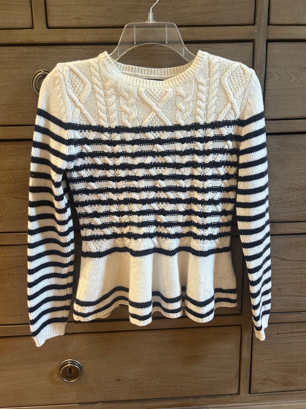 Massimo Dutti Wool Cashmere blend Cream Cable Knit Stripe Sweater Made in Italy